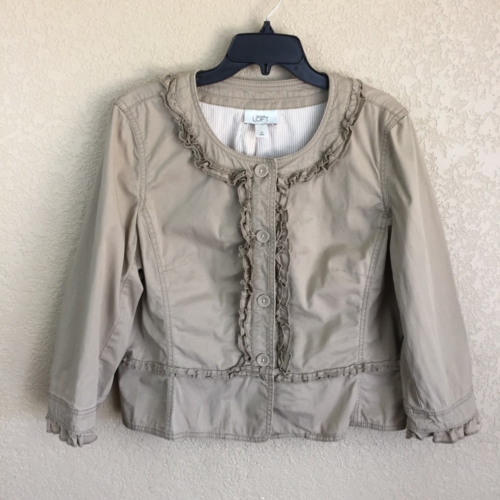 SALE
 Ann Taylor Loft Ruffle Khaki Casual Jacket D2